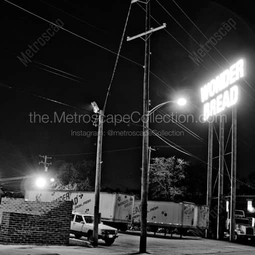 Matte Black WOOD Framed Black and White Columbus Photograph: The Wonder Bread Sign in a Square Matte Black Wood Frame