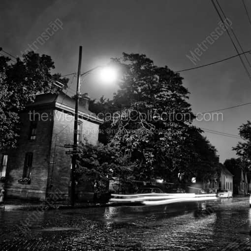 Matte Black WOOD Framed Black and White Columbus Photograph: German Village after an August Rain Storm in a Square Matte Black Wood Frame