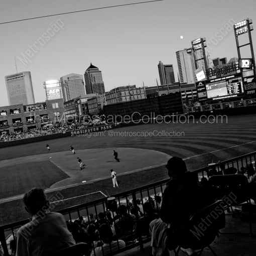 Matte Black WOOD Framed Black and White Columbus Photograph: Huntington Park in the Arena District in a Square Matte Black Wood Frame