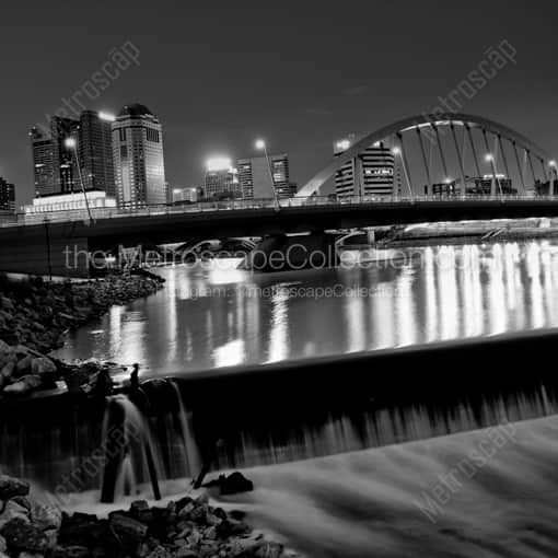 Matte Black WOOD Framed Black and White Columbus Photograph: The Columbus Skyline with New Main Street Bridge in a Square Matte Black Wood Frame