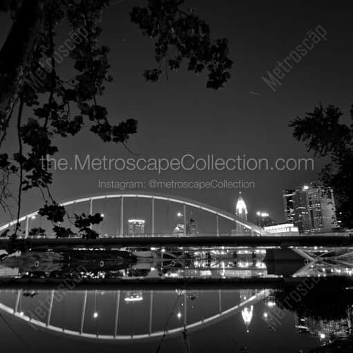 Matte Black WOOD Framed Black and White Columbus Photograph: The NEW Main Street Bridge from Miranova in a Square Matte Black Wood Frame