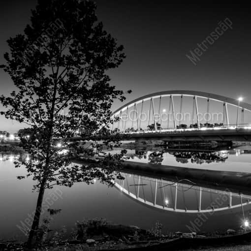 Matte Black WOOD Framed Black and White Columbus Photograph: The Main Street Bridge in a Square Matte Black Wood Frame