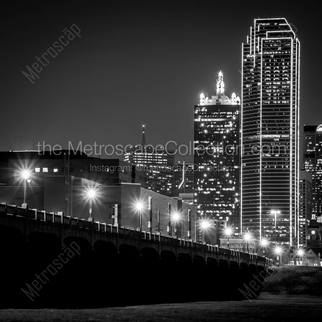 Commerce Street in Dallas Texas at Night Framed Photos square crop