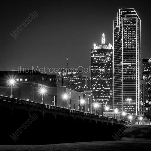 Commerce Street in Dallas Texas at Night -- Dallas Black and White Framed Photos