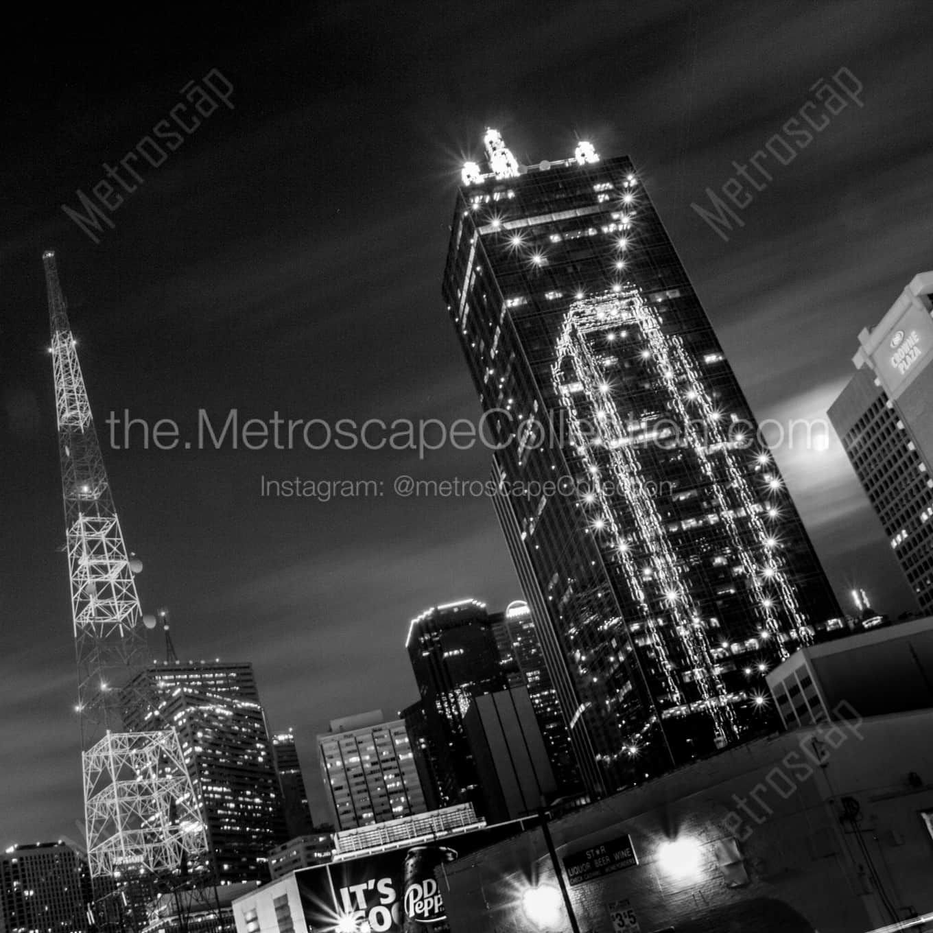 Downtown Dallas under a nearly Full Moon Framed Photos Downtown Dallas under a nearly Full Moon Framed Photos square crop