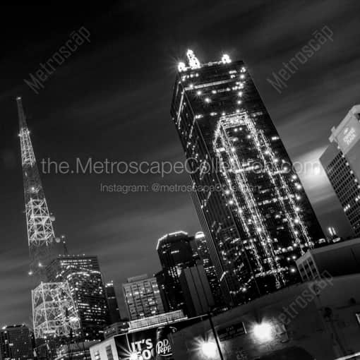 Downtown Dallas under a nearly Full Moon -- Dallas Black and White Framed Photos