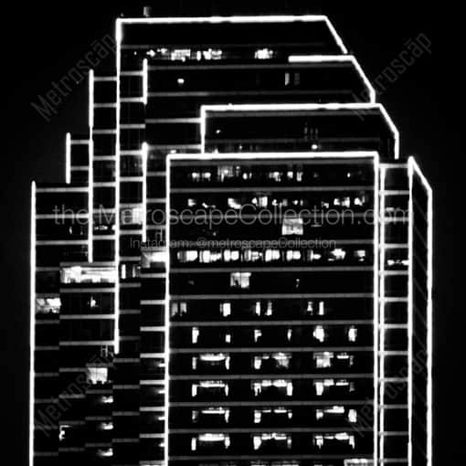 Dallas Framed Photos of The Neon Green Outlines of the Bank of America Building The Neon Green Outlines of the Bank of America Building -- Dallas Black and White Framed Photos