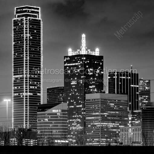 Downtown Dallas Texas at Night -- Dallas Black and White Framed Photos