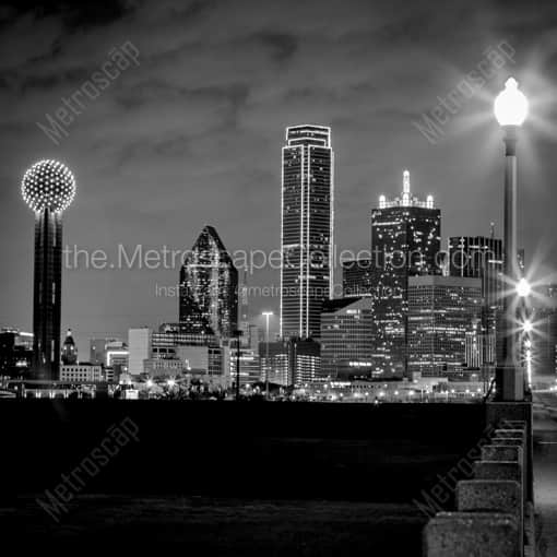 The Dallas Texas Skyline at Night -- Dallas Black and White Framed Photos