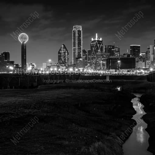 The Dallas Skyline from the Trinity River Flood Plain -- Dallas Black and White Framed Photos