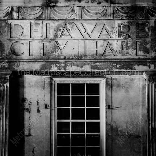 Matte Black WOOD Framed Black and White Delaware Photograph: Delaware Ohio City Hall in a Square Matte Black Wood Frame