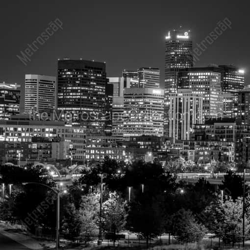 Downtown Denver from Centennial Park -- Denver Black and White Framed Photos