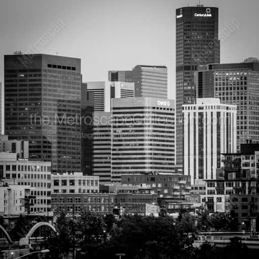 Denver Skyline at Dusk -- Denver Black and White Framed Photos