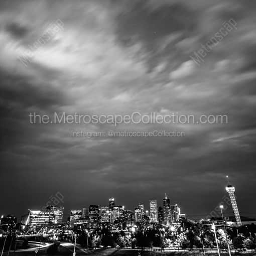 The Denver Skyline from West of the Platt River -- Denver Black and White Framed Photos