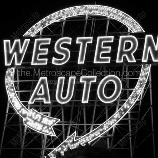 Matte Black WOOD Framed Black and White Kansas City Photograph: The Western Auto Sign in a Square Matte Black Wood Frame