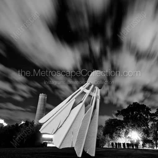 Matte Black WOOD Framed Black and White Kansas City Photograph: A Giant Shuttlecock at the Nelson-Adkins Museum of Art in a Square Matte Black Wood Frame