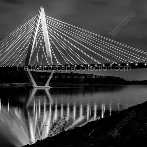 Matte Black WOOD Framed Black and White Kansas City Photograph: The I-35 Bridge over the Missouri River in a Square Matte Black Wood Frame