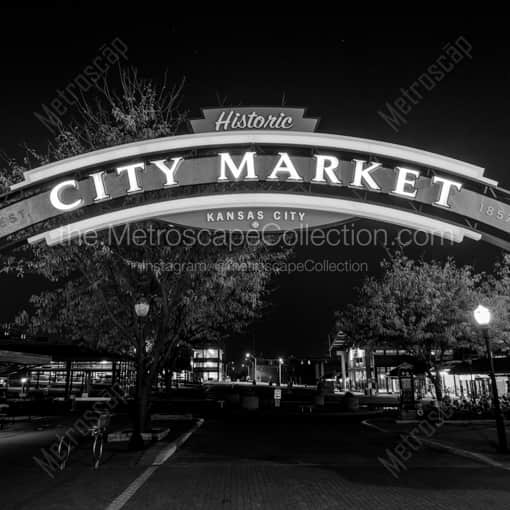 Matte Black WOOD Framed Black and White Kansas City Photograph: City Market in Downtown Kansas City in a Square Matte Black Wood Frame