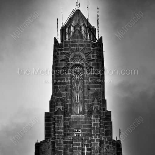 Matte Black WOOD Framed Black and White Kansas City Photograph: The Top of the Kansas City Power and Light Building in a Square Matte Black Wood Frame