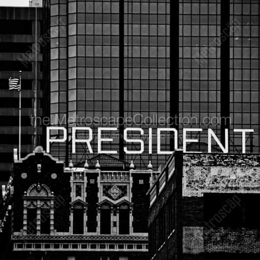 Matte Black WOOD Framed Black and White Kansas City Photograph: The Kansas City President Hotel in a Square Matte Black Wood Frame