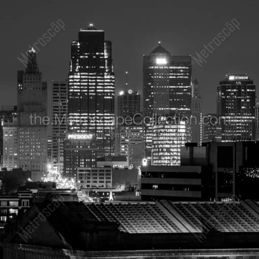 Matte Black WOOD Framed Black and White Kansas City Photograph: The KC Skyline without Union Station in a Square Matte Black Wood Frame