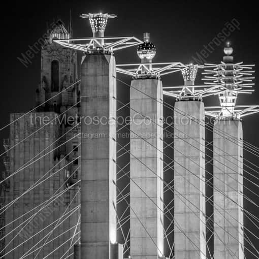 Matte Black WOOD Framed Black and White Kansas City Photograph: The KCPL Building and Bartle Hall Pylons in a Square Matte Black Wood Frame