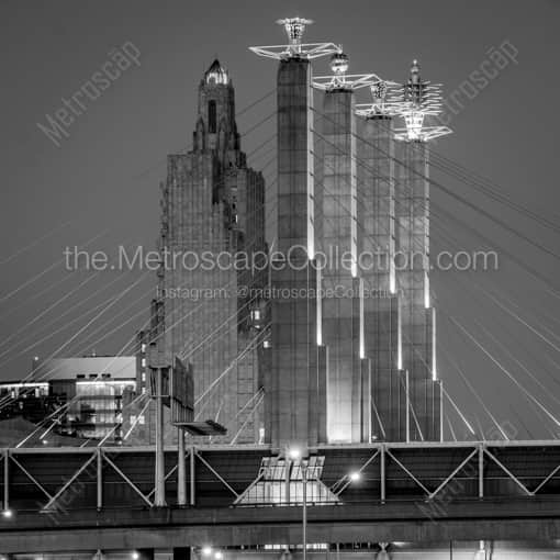 Matte Black WOOD Framed Black and White Kansas City Photograph: The KC Convention Center in a Square Matte Black Wood Frame
