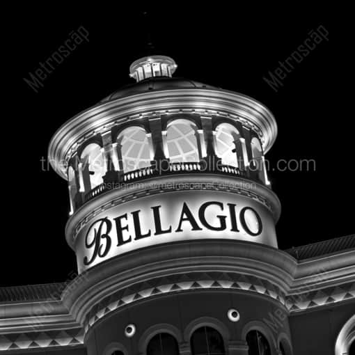 The Very Top of the Bellagio Hotel on the Las Vegas Strip -- Las Vegas Black and White Framed Photos