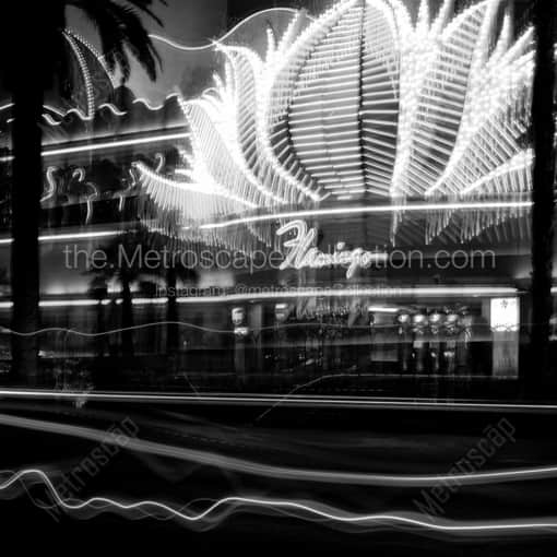 The Flamingo Hotel and Casino Sign with Traffic -- Las Vegas Black and White Framed Photos