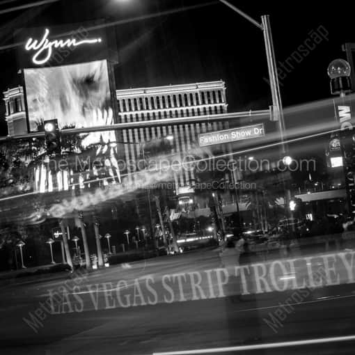 A Las Vegas Strip Trolly on Fashion Show Drive -- Las Vegas Black and White Framed Photos