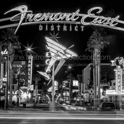 The Fremont East District -- Las Vegas Black and White Framed Photos
