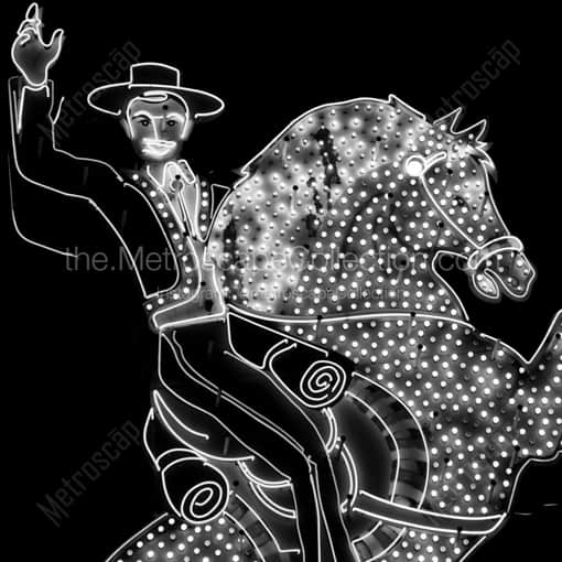 The Hacienda Horse and Rider Neon Sign at Fremont and Las Vegas Boulevard -- Las Vegas Black and White Framed Photos