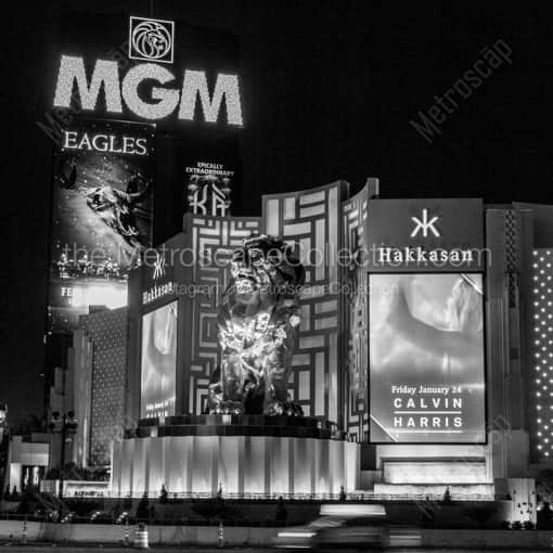 The MGM Grand at Night -- Las Vegas Black and White Framed Photos