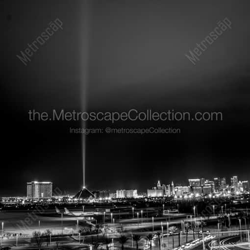 The Las Vegas Skyline at Night from McCarran Airport -- Las Vegas Black and White Framed Photos