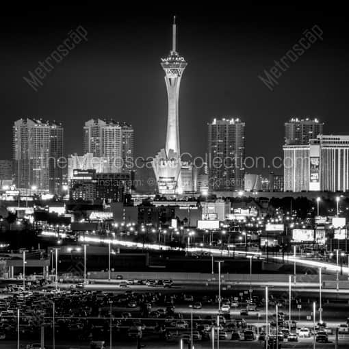 The North Las Vegas Strip Skyline at Night -- Las Vegas Black and White Framed Photos