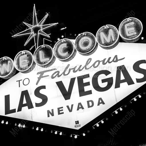 The Las Vegas Sign at Night -- Las Vegas Black and White Framed Photos