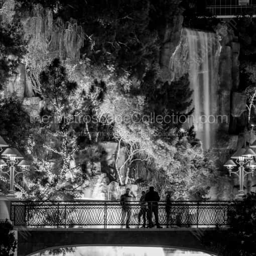 The Wynn Waterfall at Night -- Las Vegas Black and White Framed Photos