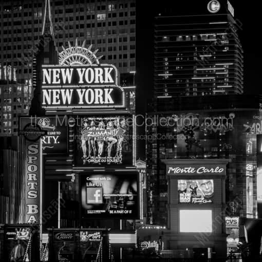New York New York and the Monte Carlo Casino -- Las Vegas Black and White Framed Photos