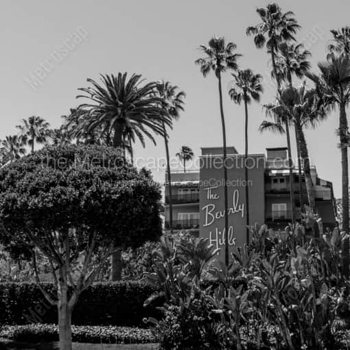 Matte Black WOOD Framed Black and White Los Angeles Photograph: The Beverly Hills Hotel in a Square Matte Black Wood Frame