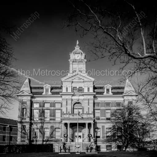 Matte Black WOOD Framed Black and White Marysville Photograph: The Union County Courthouse in a Square Matte Black Wood Frame