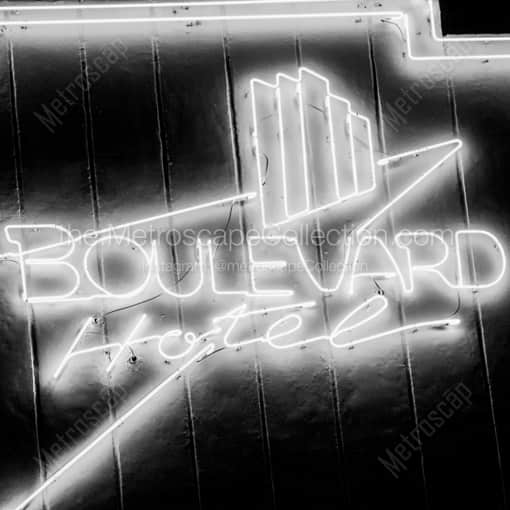 Matte Black WOOD Framed Black and White Miami Photograph: The Boulevard Hotel on South Beach in a Square Matte Black Wood Frame