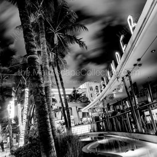 Matte Black WOOD Framed Black and White Miami Photograph: The Clevelander on South Beach in a Square Matte Black Wood Frame