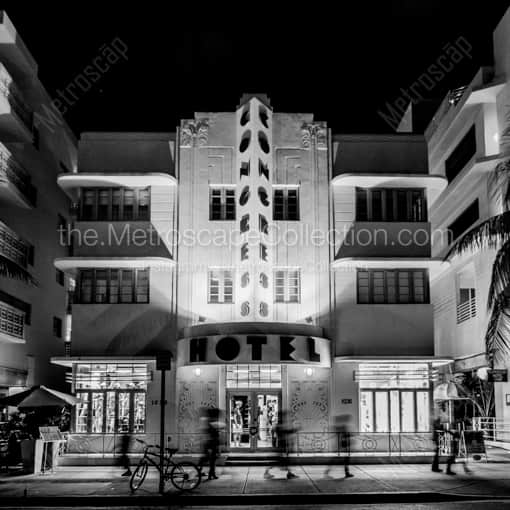 Matte Black WOOD Framed Black and White Miami Photograph: The Congress Hotel on South Miami Beach in a Square Matte Black Wood Frame