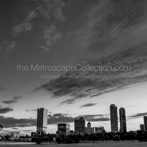 The Milwaukee Skyline from Veterans Park -- Milwaukee Black and White Framed Photos