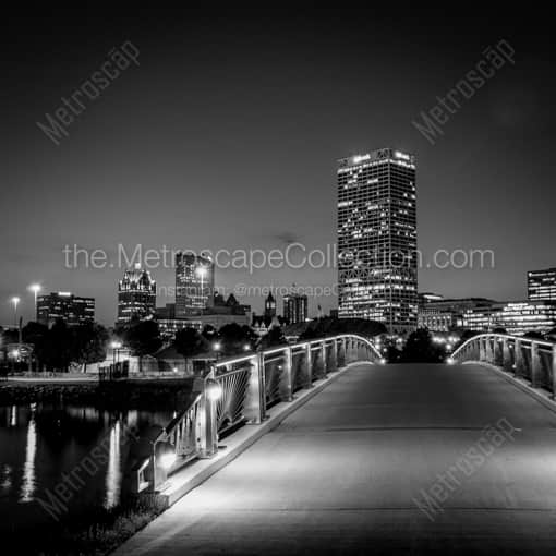 Milwaukee Framed Photos of Milwaukee Skyline Pedestrian Bridge near Pier Wisconsin Milwaukee Skyline Pedestrian Bridge near Pier Wisconsin -- Milwaukee Black and White Framed Photos