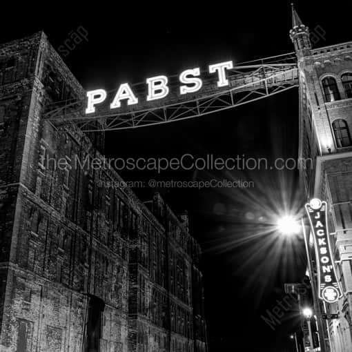 The Pabst Brewing Sign at Night -- Milwaukee Black and White Framed Photos