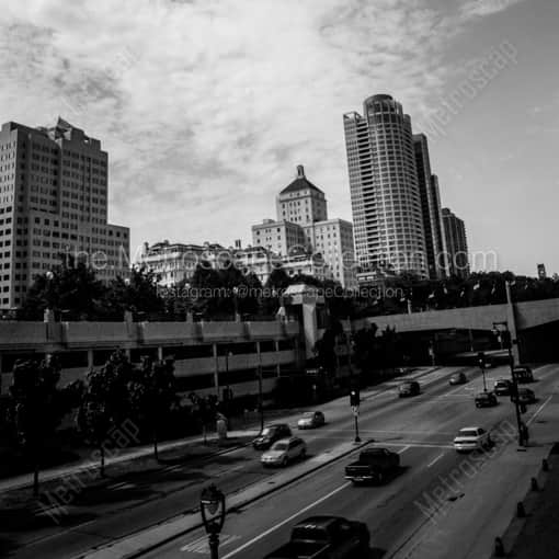 Traffic Along North Lincoln Memorial Drive -- Milwaukee Black and White Framed Photos