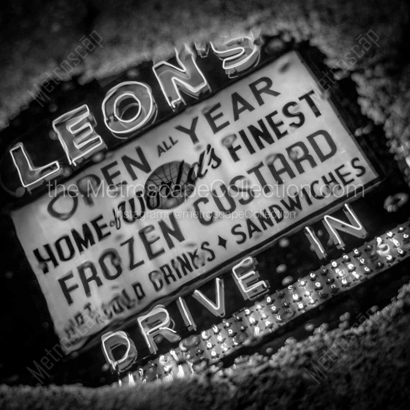 Leons Frozen Custard Sign in Puddle Framed Photos Leons Frozen Custard Sign in Puddle Framed Photos square crop