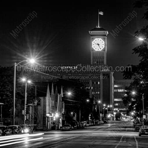 The Allen-Bradley Clock at Night -- Milwaukee Black and White Framed Photos