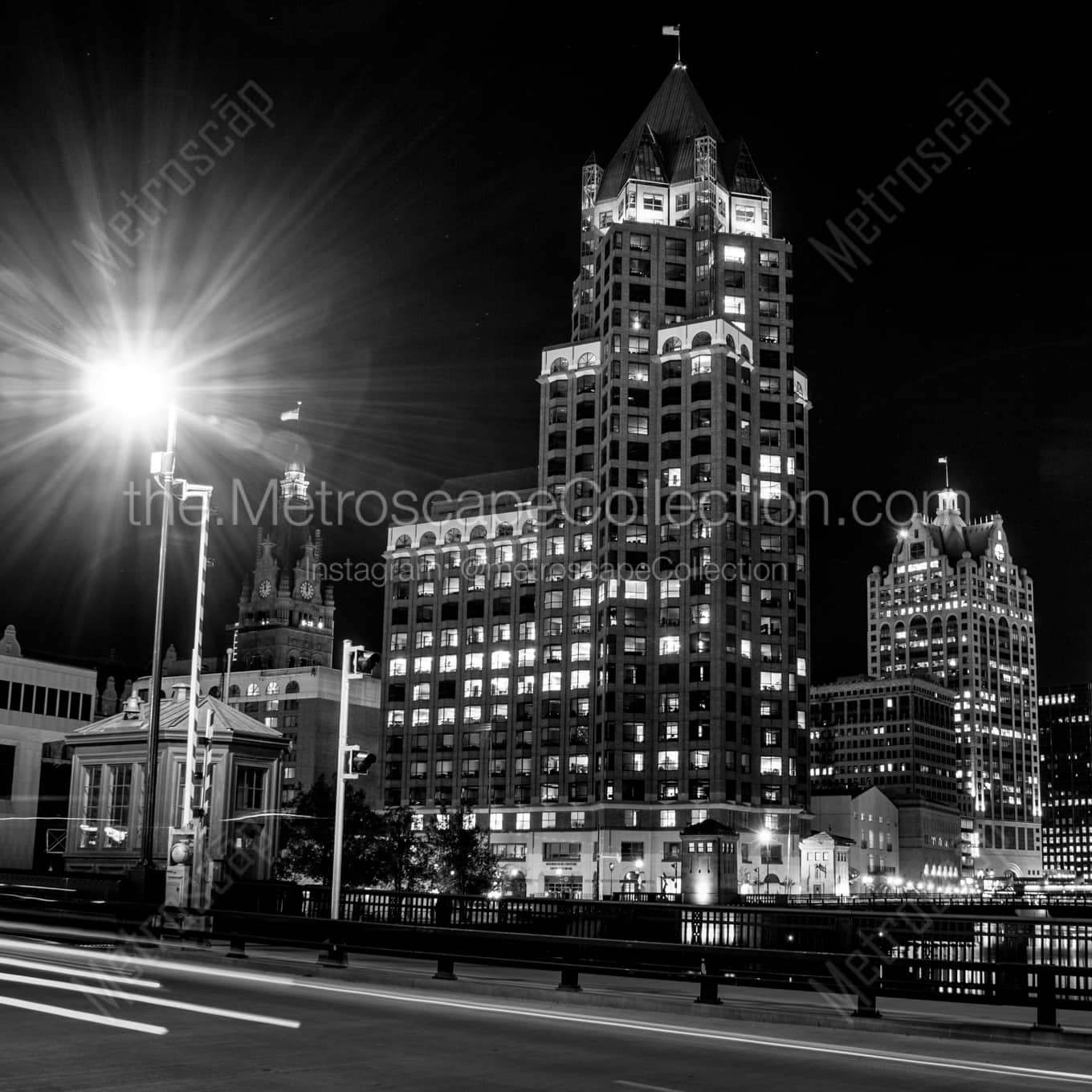 Downtown Milwaukee Skyline and Riverwalk Framed Photos square crop